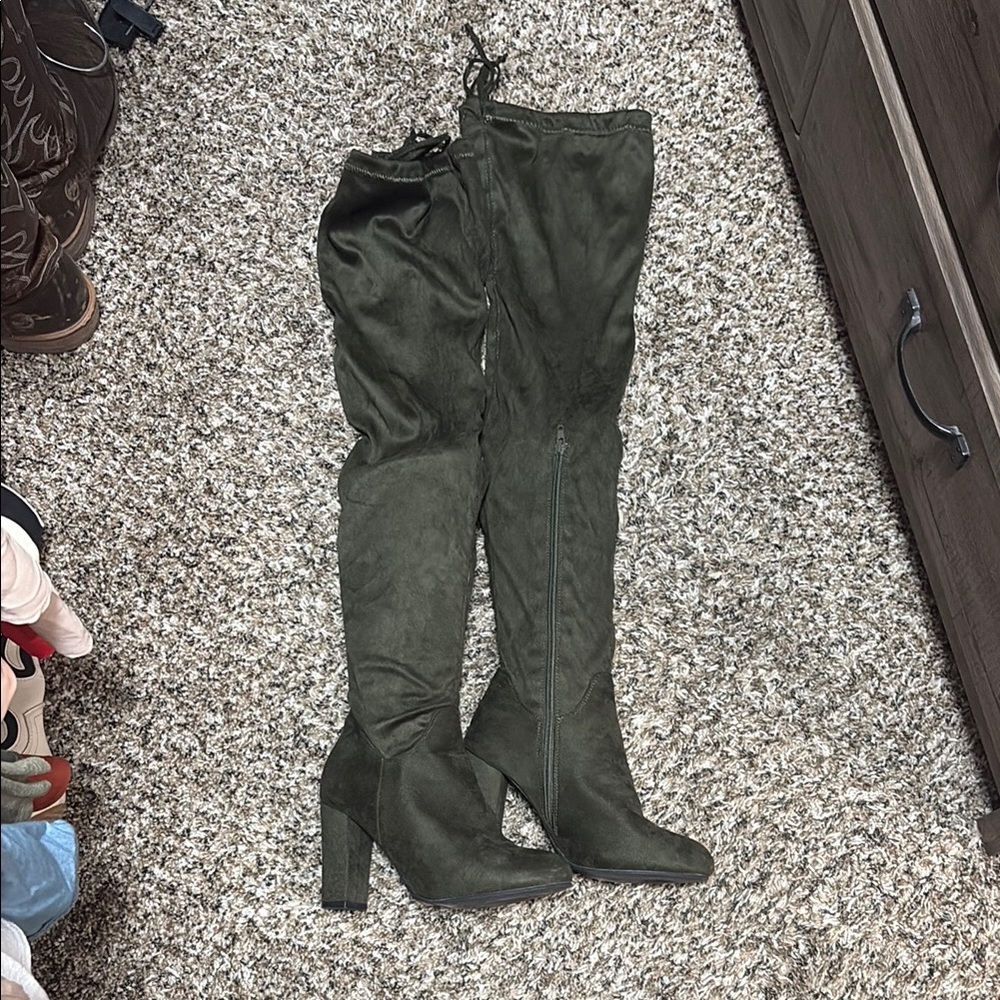 Olive Green Over-the-Knee Boots